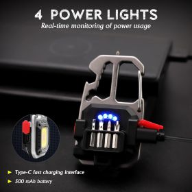 Versatile Mini COB Work Light With Multi-Tool Functions And Rechargeable LED - Includes Stand, Carabiner, Window Breaker, And Bottle Openereable, Red