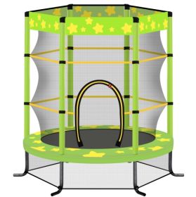 55 Inch Kids Trampoline With Safety Enclosure Net, 4.5FT Outdoor Indoor Trampoline For Kids Purple (Color: Green)